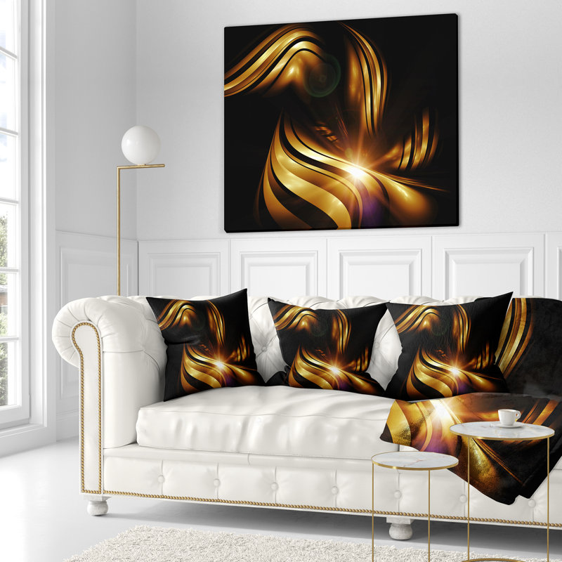 Abstrait fractal doré - Coussin imprimé abstrait, 16 po x 1 po, Coussin décoratif