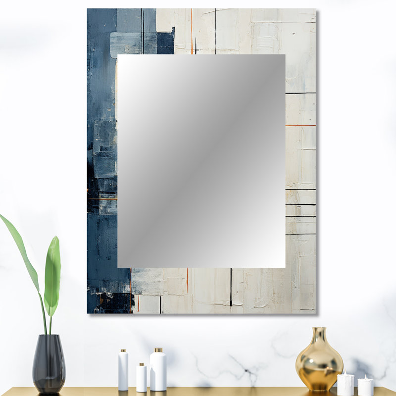Blue And White Timeless Minimalism I - Large Wall Mirror On Metal, 40" x 30"