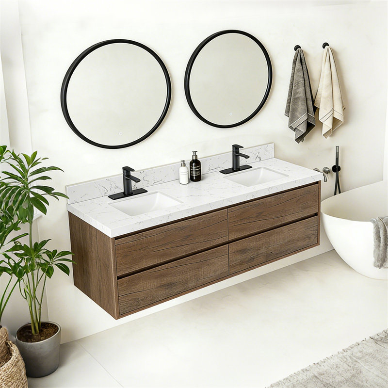 Meuble-lavabo mural 72 po 72 po, Noyer, 72"