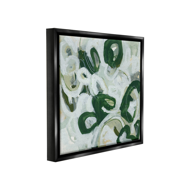 «Green Hued Shapes» par June Erica Vess sur toile, Cadre flottant noir de jais, H 18 po x l 18 po