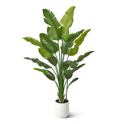 Artificial Bird Of Paradise Tree With White Planter, Larget Faux Tropical Plant, Fake Banana Leaf Tree - Full PE Leaves, Beige Planter - Indoor Floor Plant For Living Room Office