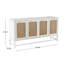 Buffet en bois blanc à 4 portes avec portes en rotin tissé brun et base en métal