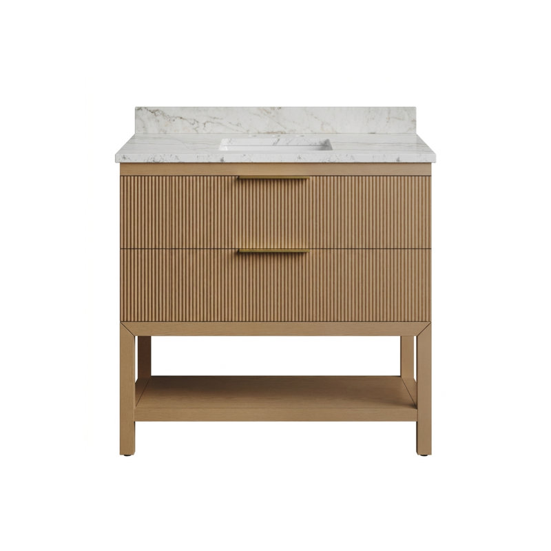 Dessus de meuble-lavabo en chêne miel et plateau en marbre Castella de Blanc l 36 po x P 22 po Bristowe, Chêne miel, 36