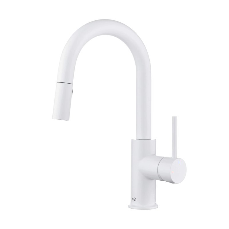 Robinet de cuisine à poignée simple avec accessoires Luxe, Blanc mat