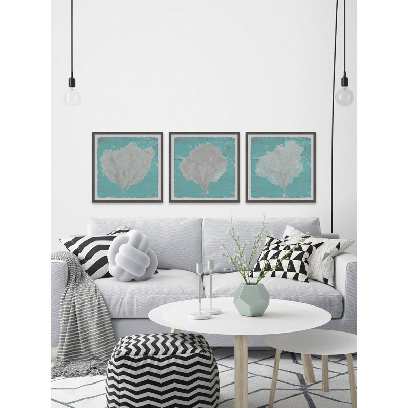 «Sea Fan IX» par Marmont Hill - ensemble de 3 reproductions encadrées sur papier, H 12 po x l 12 po x P 1,5 po, Encadré gris