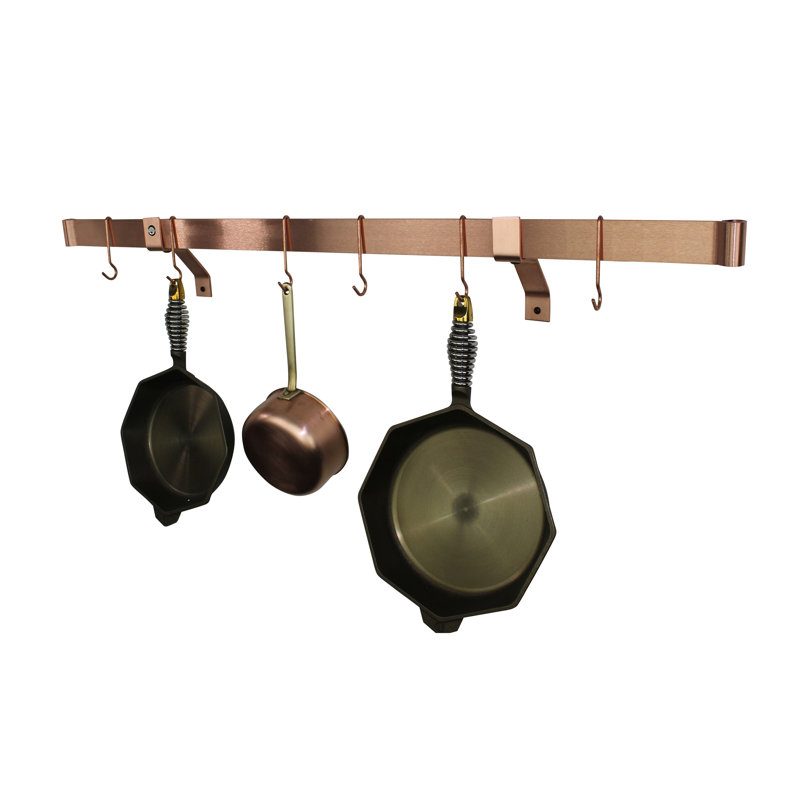 Rolled End Bar Handcrafted Wall Bracket Pot Rack, 6.25" H x 48" W x 4.75" D, Brushed Copper