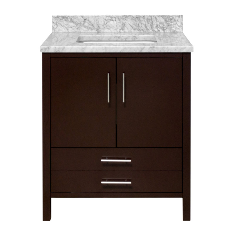 Ensemble de meuble-lavabo simple 30 po Kiara, Chocolat, Marbre de Carrare