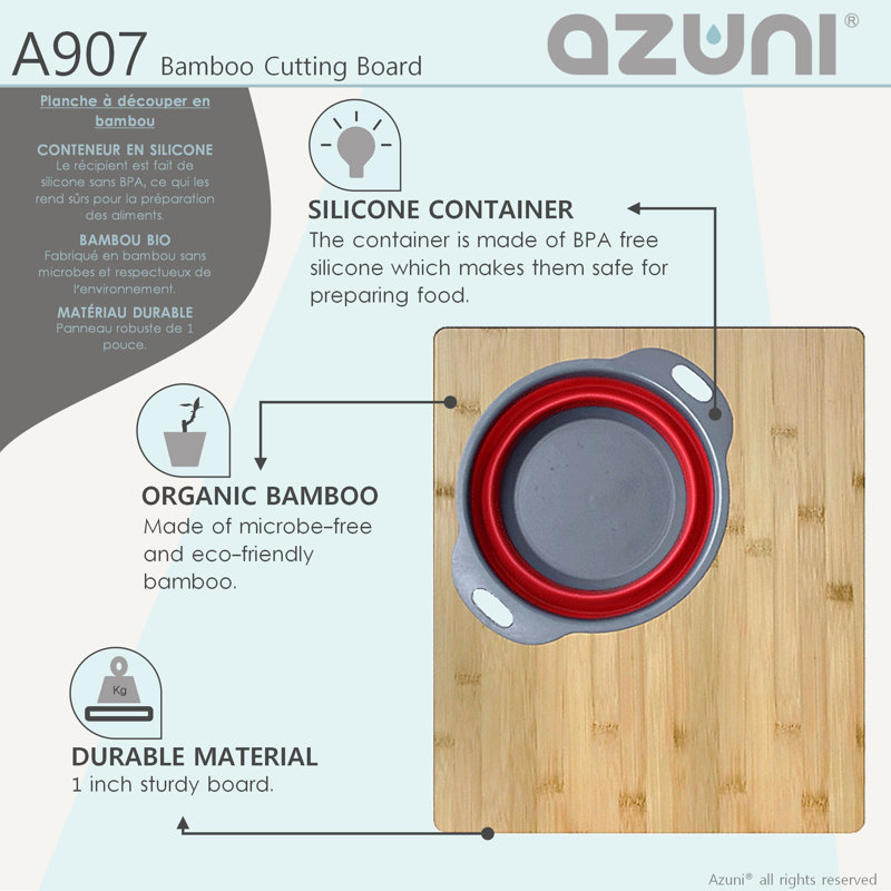 Azuni 18-inch Bamboo Cutting Board with Silicone Colander and Bowl Set