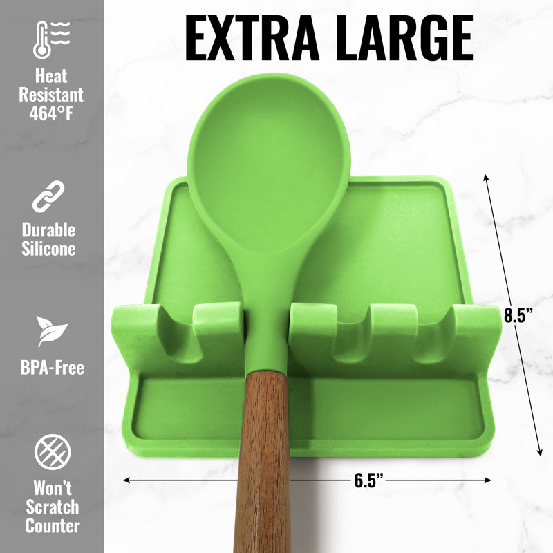 Zulay Kitchen Extra Large Silicone Utensil Rest With Drip Pad For Multiple Utensils - Light Green