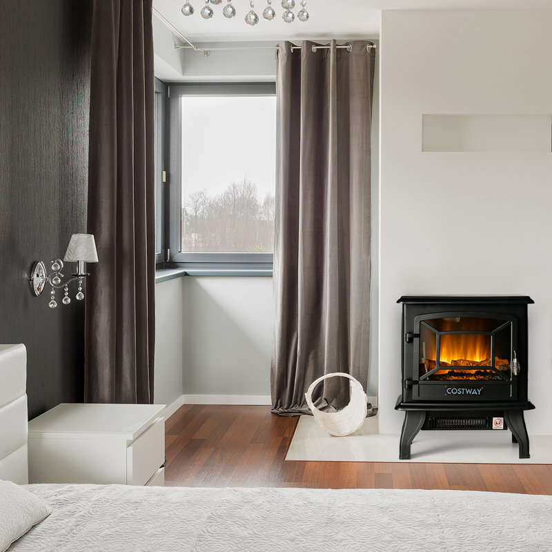 Costway 20'' Freestanding Eleactric Fireplace Heater Stove W/ Thermostat & Flame Effect