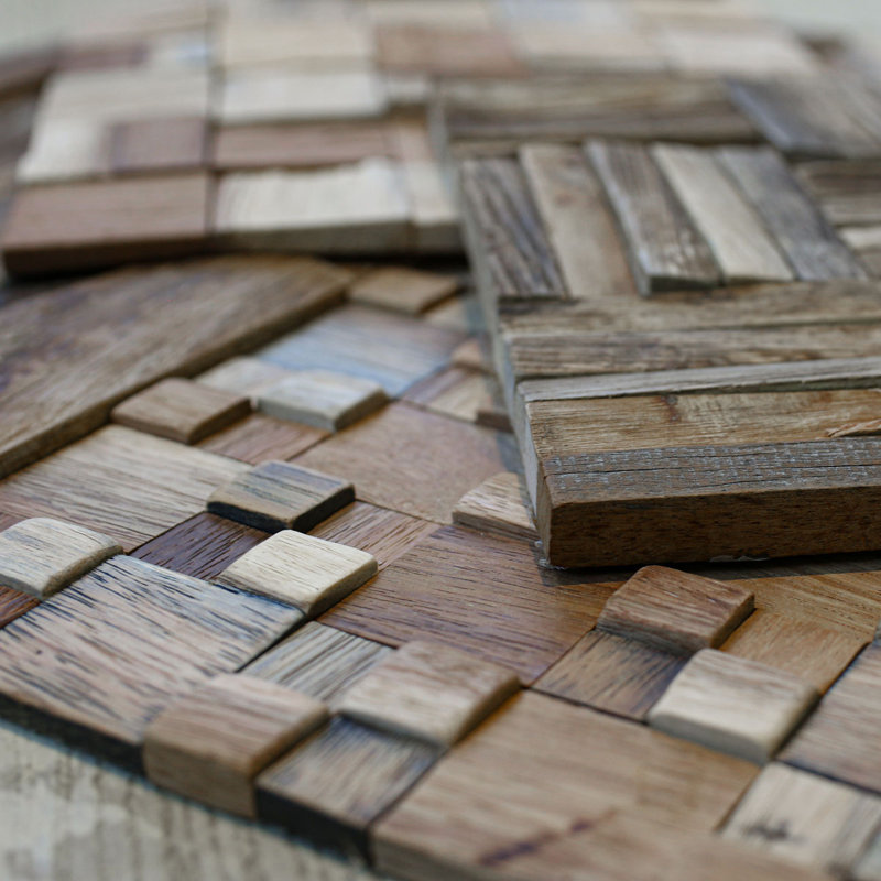 Natural Reclaimed Boat Wood Mosaic Wall Tile, 24-in x 12-in