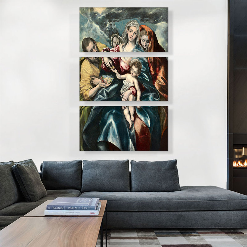 «Sainte famille» par El Greco - ensemble de 3 reproductions d'art sur toile tendue, H 60 po x l 40 po x P 1,5 po