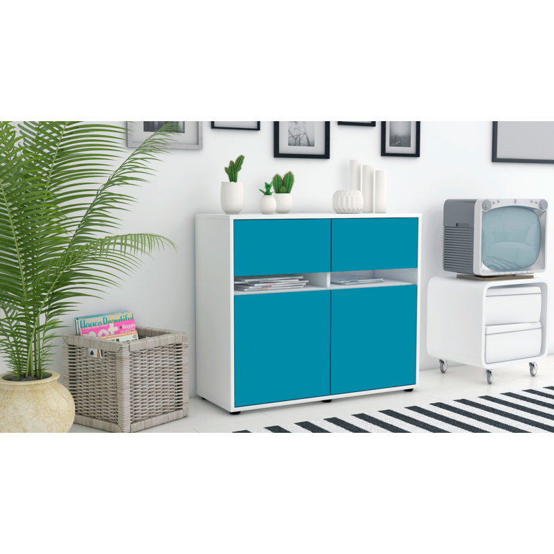 Racine 92cm Sideboard, White/Turquoise