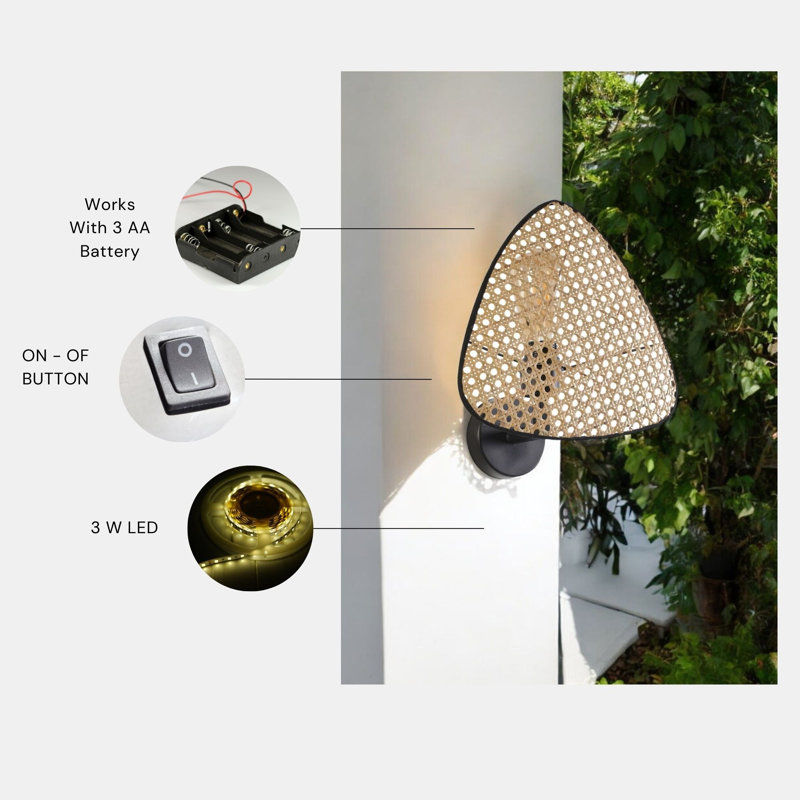 Stylish Wall Lamp with Metal Body & Fabric Cap, 11.0 in Diameter x 11.0 in Height | 3.15W LED Socket, 4500K Brightness | Battery Operated (3 AA) | IP20 Rated, Elegant Black & Beige Color Scheme for Home Décor