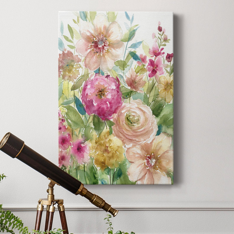 Jardin de fleurs - peinture sur toile tendue, H 48 po x l 32 po x P 1 po