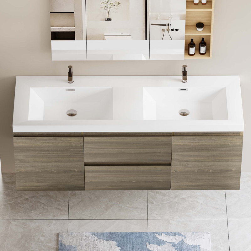 Meuble-lavabo flottant 60 po avec lavabo, Oak