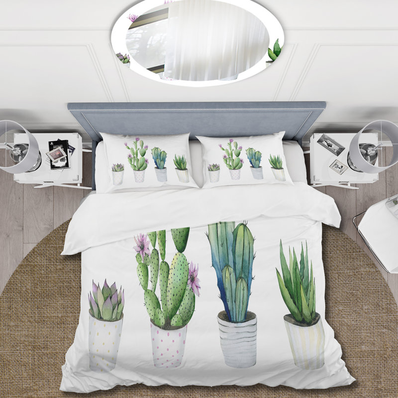 Ensemble de housse de couette floral en polyester microfibre Cactus Succulent Aloe Vera Home Plants In The Pots