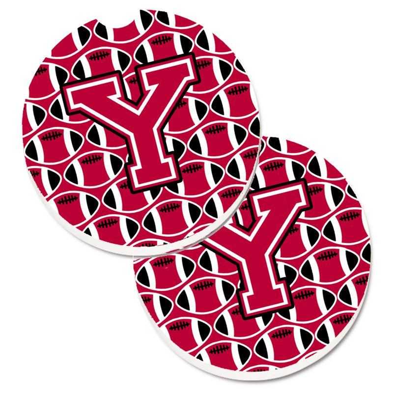 Ceramic Round 2 Piece Car Coaster Set, Y, Crimson/White