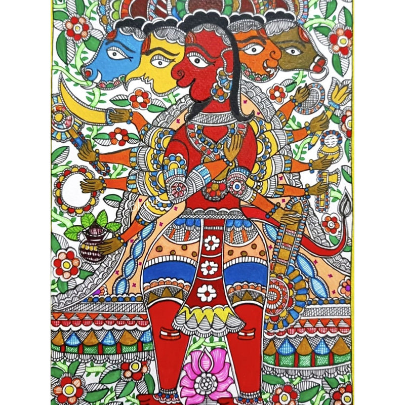 Panchmukhi Hanuman à dix bras | Acrylique sur papier | Par Shrutee Bhave