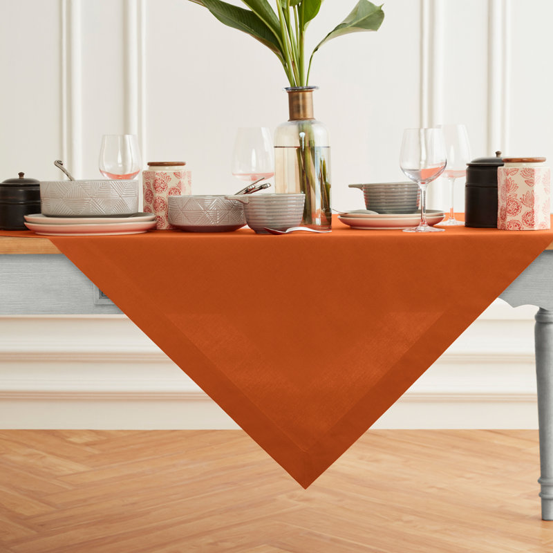 Dru Cotton Linen Plain Table Throw, Cinnamon