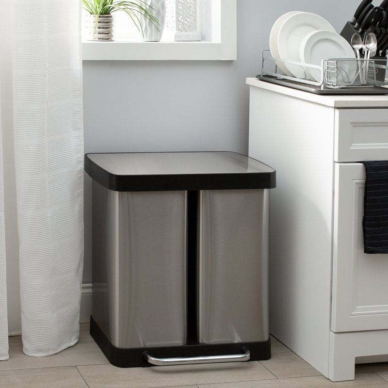 Poubelle et bac de recyclage multi-compartiments en acier 15,85 gallons