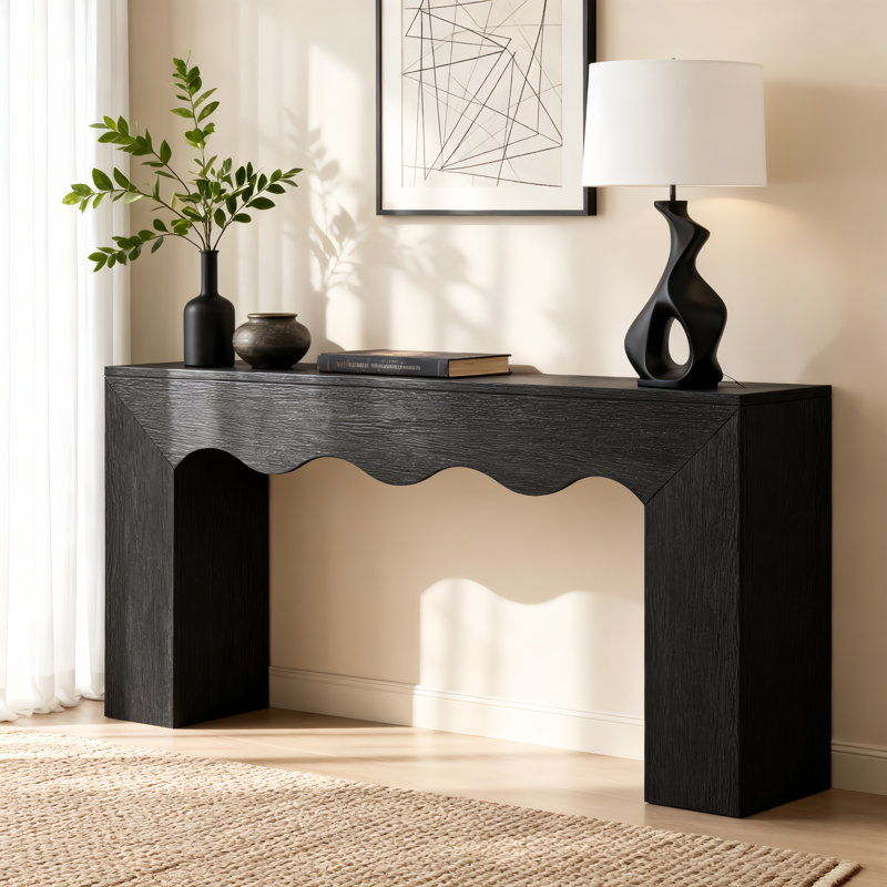 63-Inch Long Sofa Table, Farmhouse Wood Console Entryway Table, Black