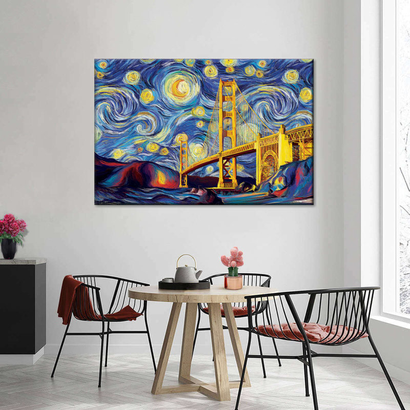 Impression sur toile Golden Gate Bridge Starry Night, H 20 po x l 30 po x P 1,25 po