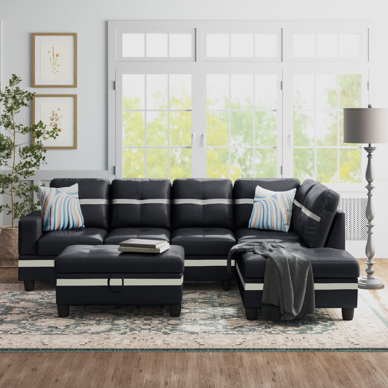Brevard Faux Leather L-Shaped Sectional, Right Hand Facing, Caramel Tan