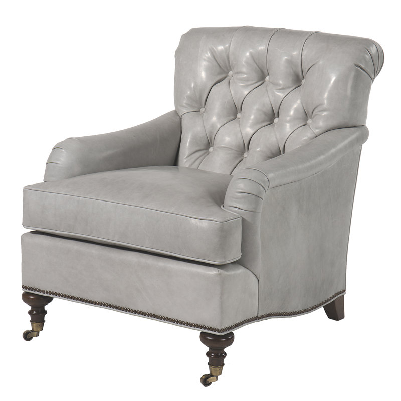 Fauteuil à coussin en duvet capitonné Devan, Noyer américain, Petit nickel noir, Lin Libby