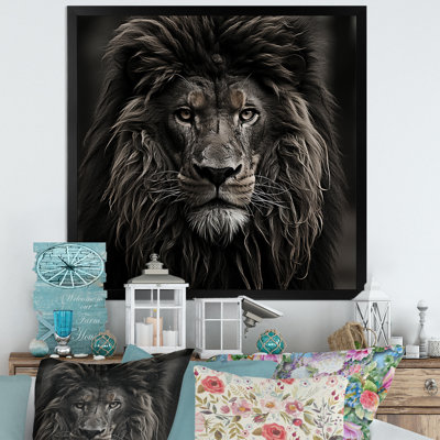 Portrait de lion noir majestueux - décoration murale animal lion