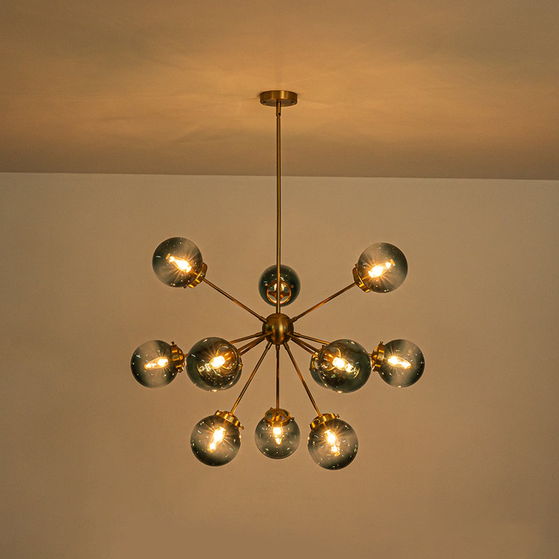 Lustre sphérique spoutnik 12 lumières Art Deco, Laiton