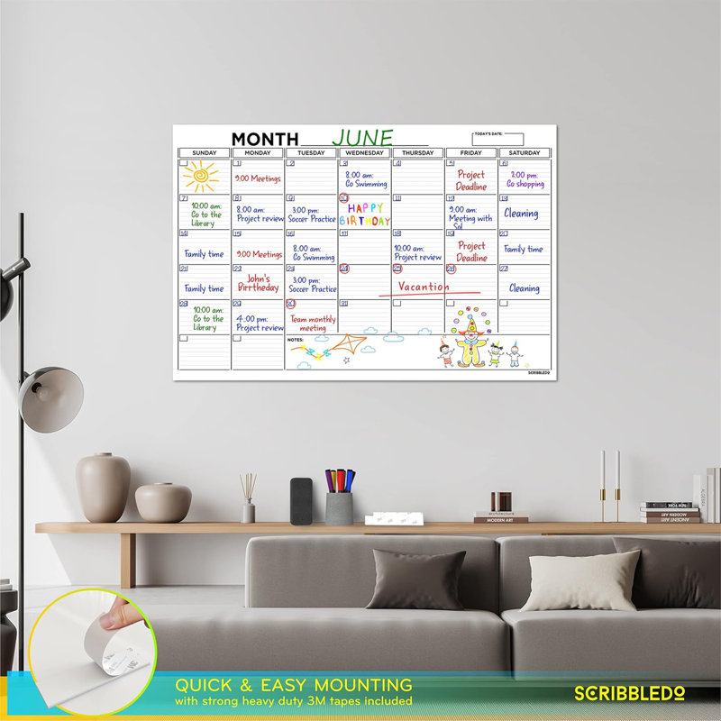 Grand tableau blanc effaçable à sec 24 po x 36 po pour mur
