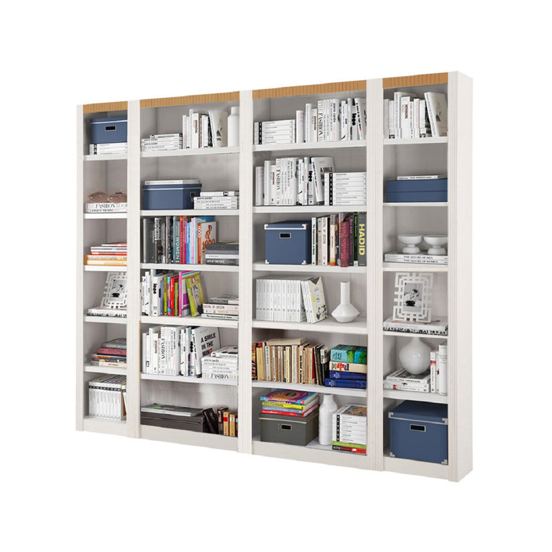 Elona 213cm H x 255cm W Solid Wood Library Bookcase, White Lacquer, Basic