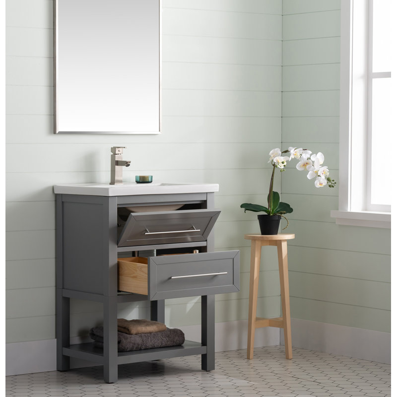 Bickley 24" Single Bathroom Vanity with Ceramic Top, Gray