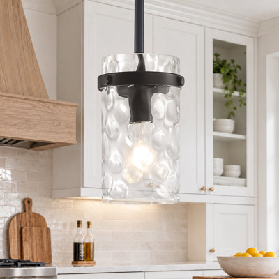 Levona 1 - Light 5.1" Wide Pendant with Hammered Glass for Kitchen Island
