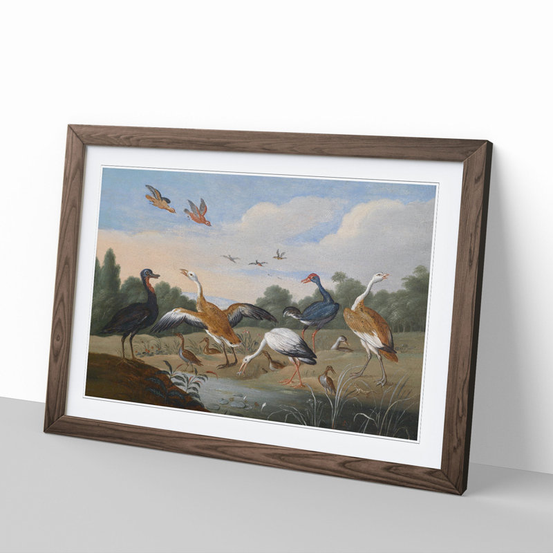 Herons and Ducks by Jan Van Kessel - Picture Frame Painting, 27cm H x 36cm W x 2cm D, Walnut Framed