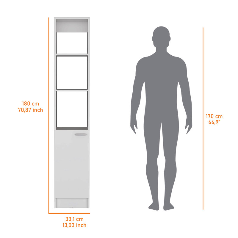 Armoire à linge avec 1 porte, 3 tablettes ouvertes, Blanc