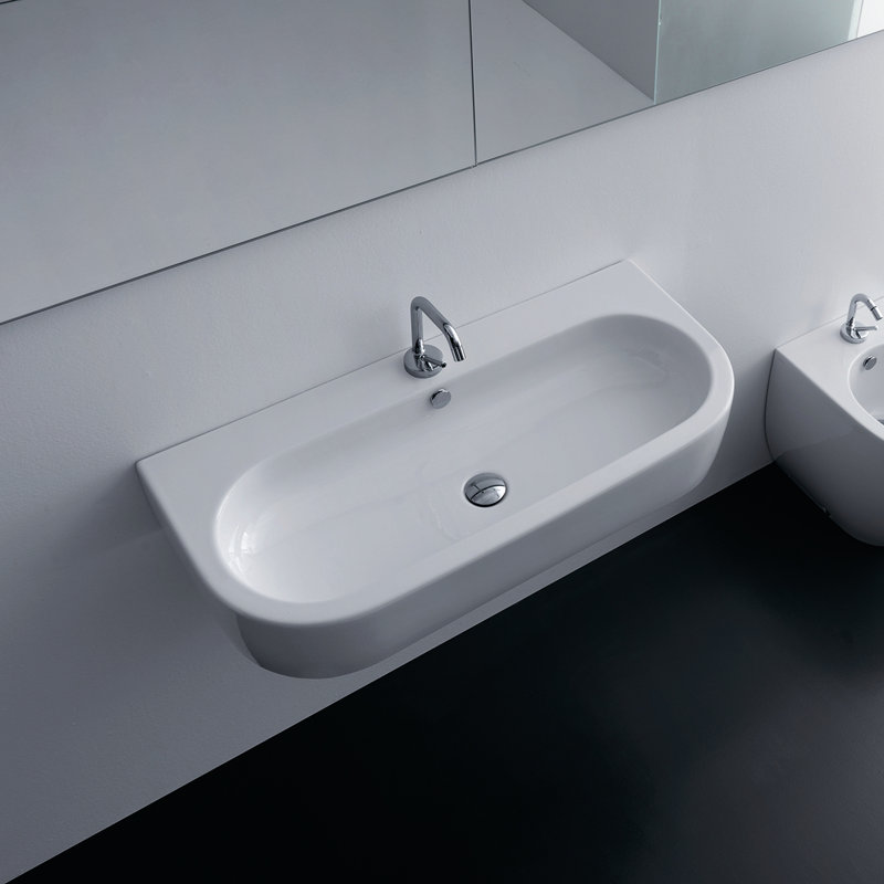 Lavabo de salle de bain double en céramique avec trop-plein 35,4 po Flo