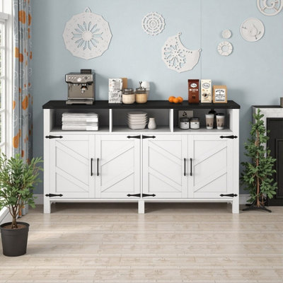 59" Modern 4-Door Sideboard Buffet With Power Outlets USB Ports Adjustable Shelves Metal Accents Particle Board
