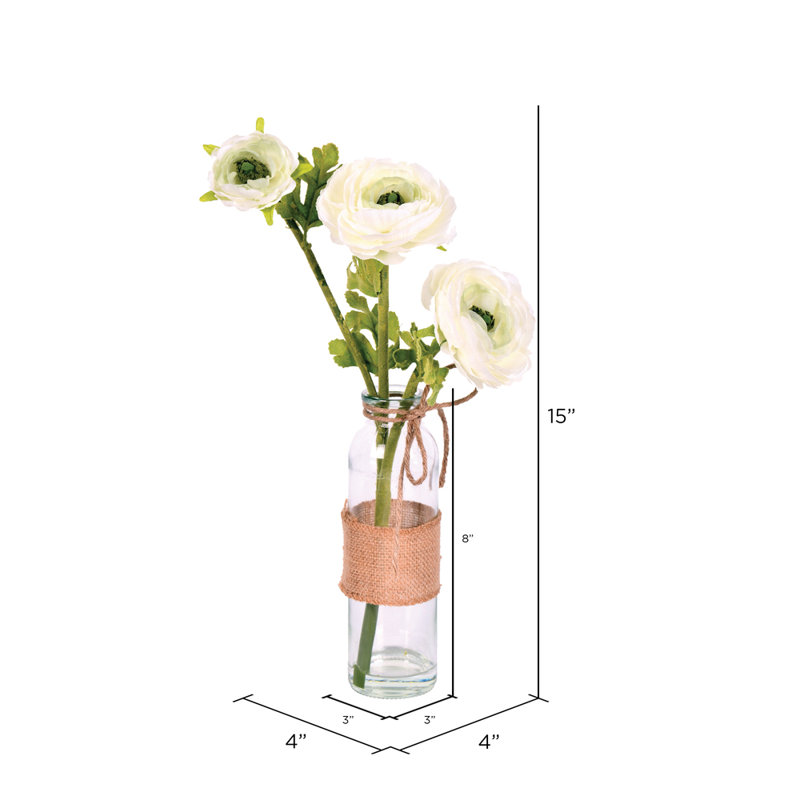 Artificial 15" Camellia in Glass, Cream