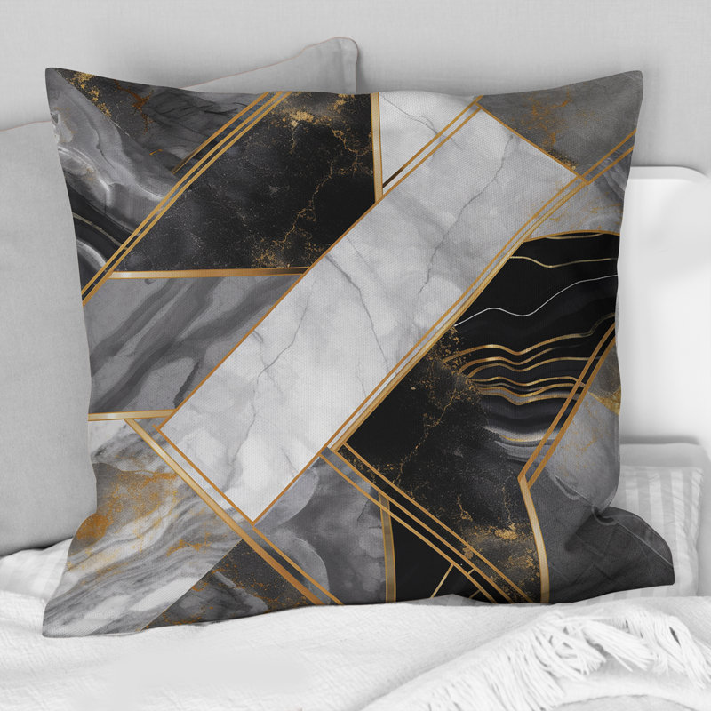 Agate en marbre granit avec touches dorées IV - Coussin décoratif à imprimé géométrique abstrait