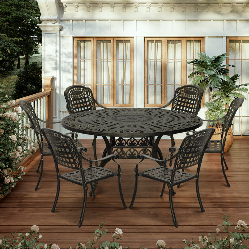 Vaghinag Round 6 - Person 59'' Long Cast Aluminum Dining Set