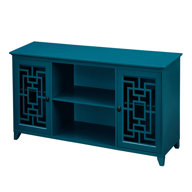 Buffet bleu sarcelle 60 po, pieds en bois massif et tablettes réglables, buffet