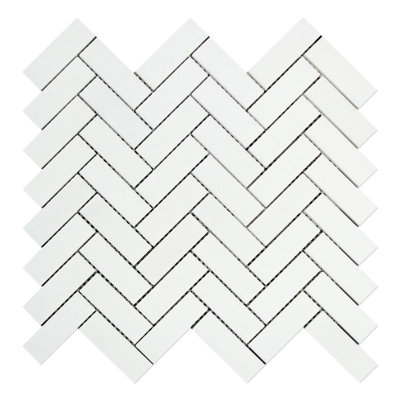1 in. x 3 in. Herringbone Honed Marble Tile