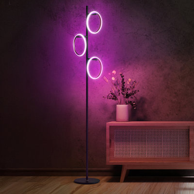 Brightech Saturn 66 In. Industrial 3-light Led Floor Lamp With 3 Replaceable Led Rings In Black
