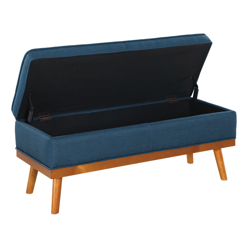 Boyu Polyester Blend Upholstered Storage Bench, Azure Polyester Blend