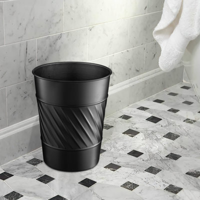 Wave Embossed Metal 1.8 Gallon Wastebasket Trash Can For Home Office Bedroom Bathroom Décor Durable
