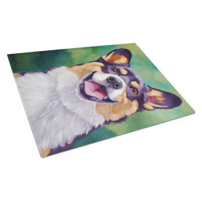 Planche à découper tricolore pembroke corgi en verre trempé caroline