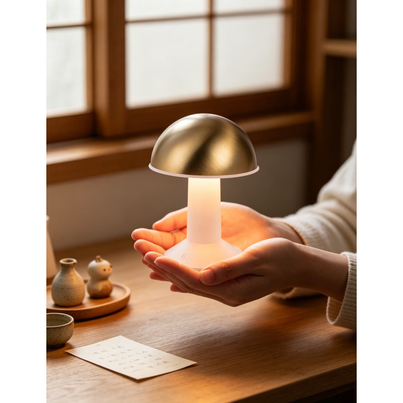 Lampe de table champignon rechargeable sans fil avec tête rotative, lumière chaude à intensité variable à 4 niveaux, batterie 2000Mah pour l'éclairage de chevet, de bureau et de nuit
