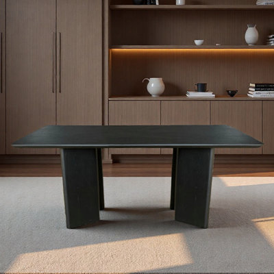 Solid Wood Work Desk with Charred Finish and Round